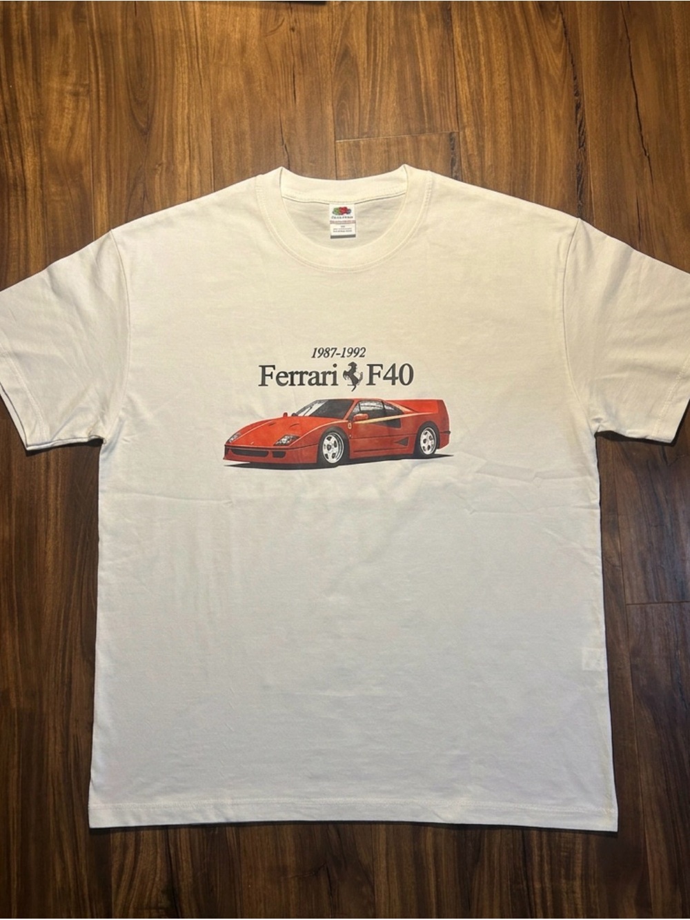 Ferrari White Tee with Red F40 Vintage Graphic